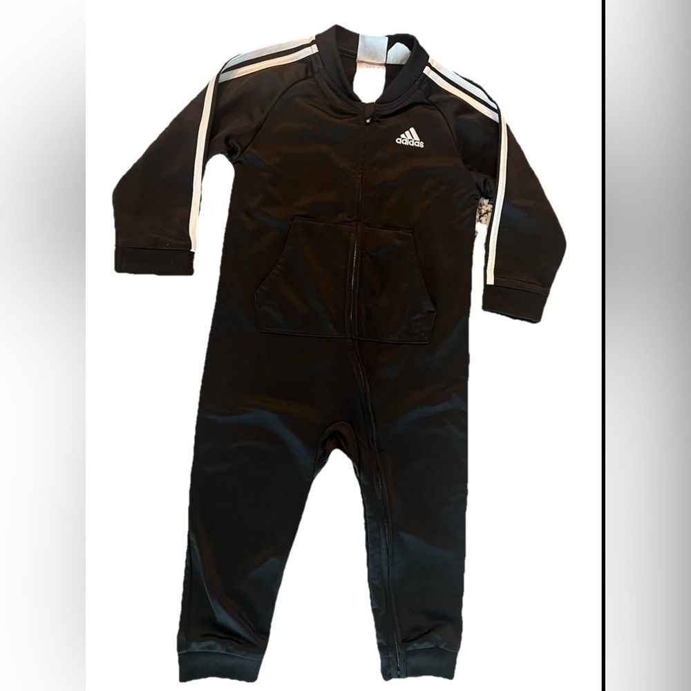 Adidas Black White Long Sleeve 3 Stripe Tricot Coverall Size 24M (0805)